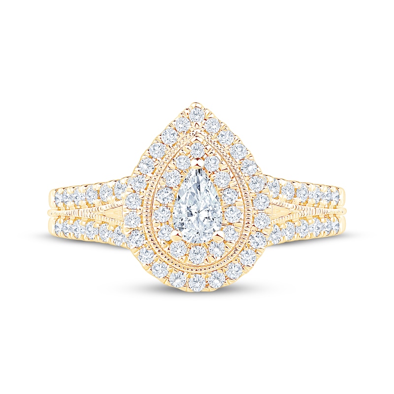 Main Image 3 of Adore Pear-Shaped Diamond Double Halo Engagement Ring 3/4 ct tw 14K Yellow Gold