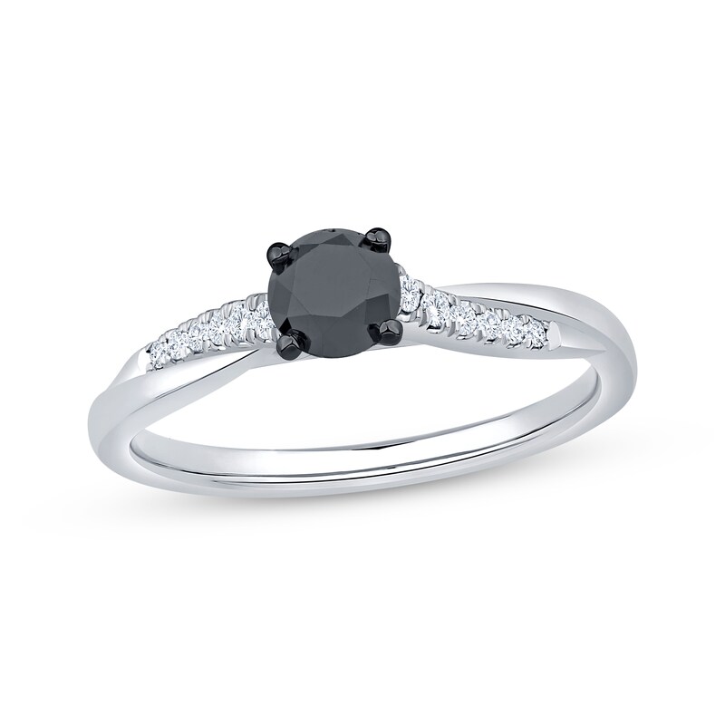 Main Image 1 of Adore Round-Cut Black & White Diamond Engagement Ring 1/2 ct tw 14K White Gold