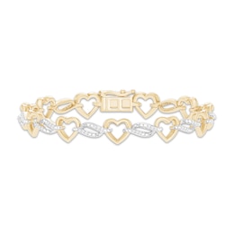 Diamond Heart & Wavy Link Bracelet 1/4 ct tw 10K Yellow Gold 7.25"