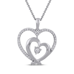 Diamond Double Heart Necklace 1/4 ct tw Sterling Silver 18"