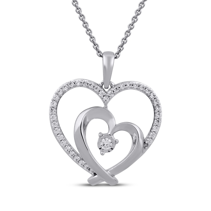 Main Image 1 of Diamond Double Heart Necklace 1/4 ct tw Sterling Silver 18"