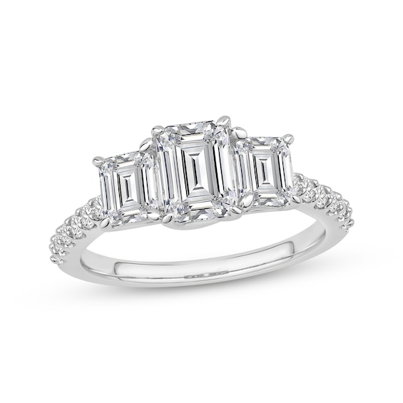 Lab-Grown Diamonds Emerald-Cut Three-Stone Engagement Ring 2 ct tw 14K White Gold