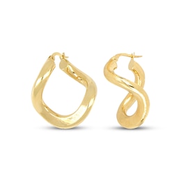 Polished Twist Hoop Earrings Hollow 14K Yellow Gold 4mm