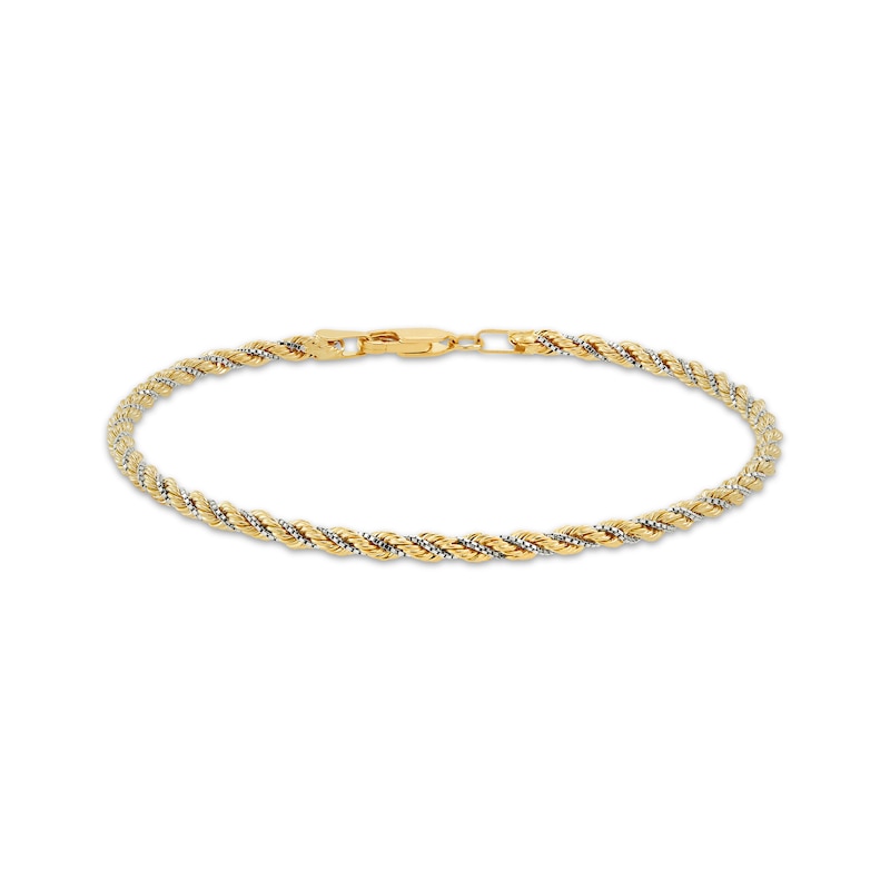 Main Image 1 of Rope & Box Chain Bracelet 2.46mm Hollow 10K Two-Tone Gold 8.5"