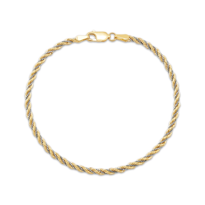 Main Image 2 of Rope & Box Chain Bracelet 2.46mm Hollow 10K Two-Tone Gold 8.5"