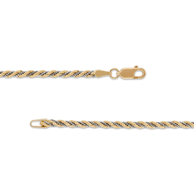 Main Image 4 of Rope & Box Chain Bracelet 2.46mm Hollow 10K Two-Tone Gold 8.5"
