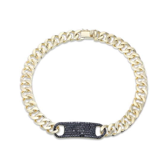 Men's Black Diamond ID Curb Chain Bracelet 1 ct tw 10K Yellow Gold 8.5"