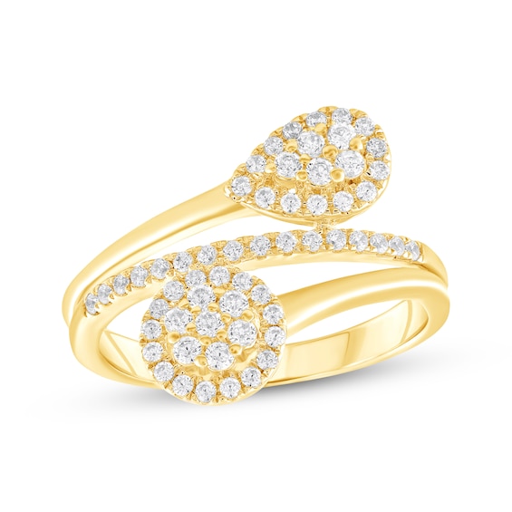 Diamond Pear & Circle Bypass Ring 1/2 ct tw 10K Yellow Gold
