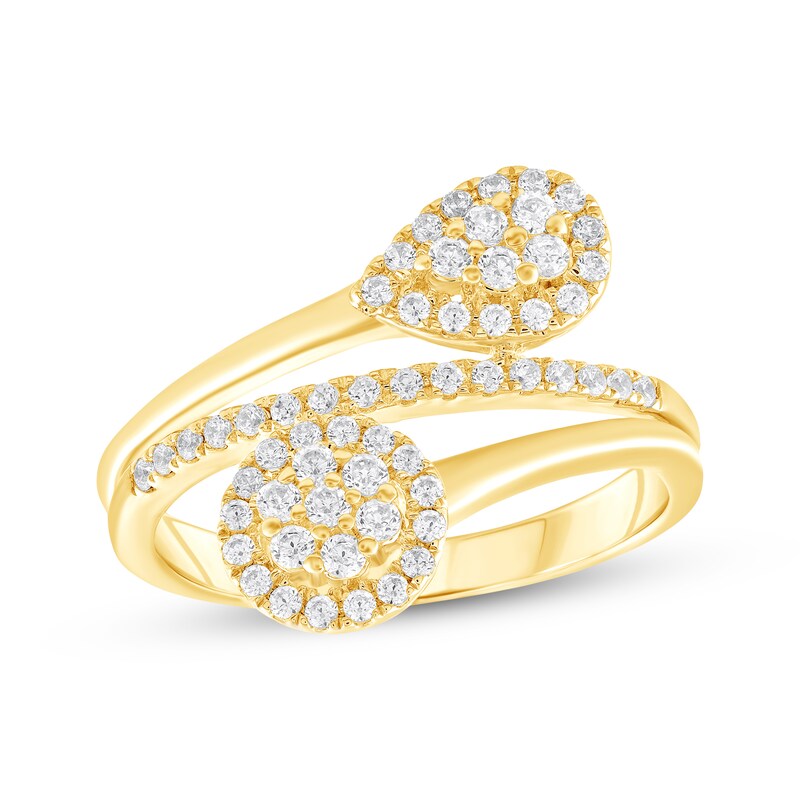 Main Image 1 of Diamond Pear & Circle Bypass Ring 1/2 ct tw 10K Yellow Gold