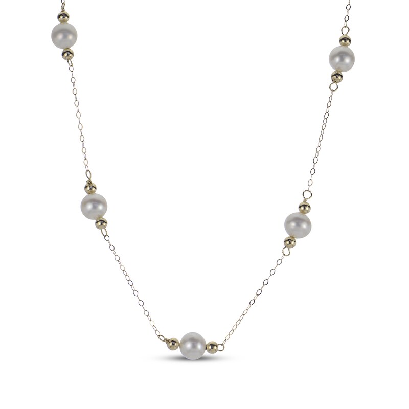 Main Image 1 of Cultured Pearl & Bead Station Necklace 10K Yellow Gold 18"