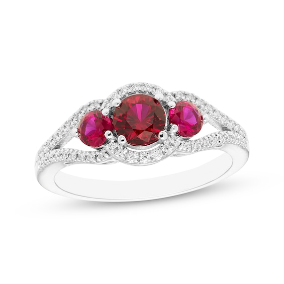 Lab Created Ruby & 1/6 CTW Diamond Ring - 14k Gold or Sterling Silver Lab Created Ruby & 1/6 CTW Diamond Ring - 14k Gold or Sterling Silver