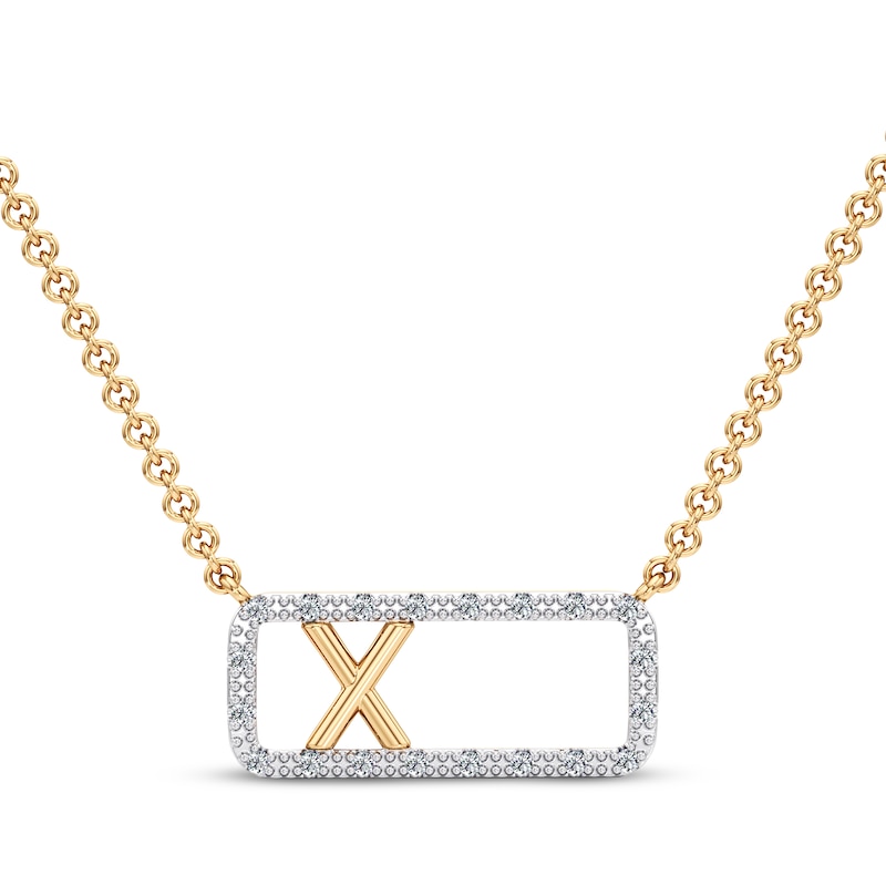 Main Image 1 of Diamond X Initial Rectangle Necklace 1/10 ct tw 10K Yellow Gold 18"