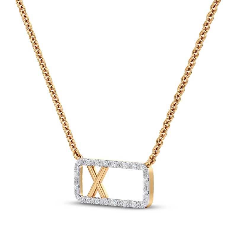 Main Image 2 of Diamond X Initial Rectangle Necklace 1/10 ct tw 10K Yellow Gold 18"