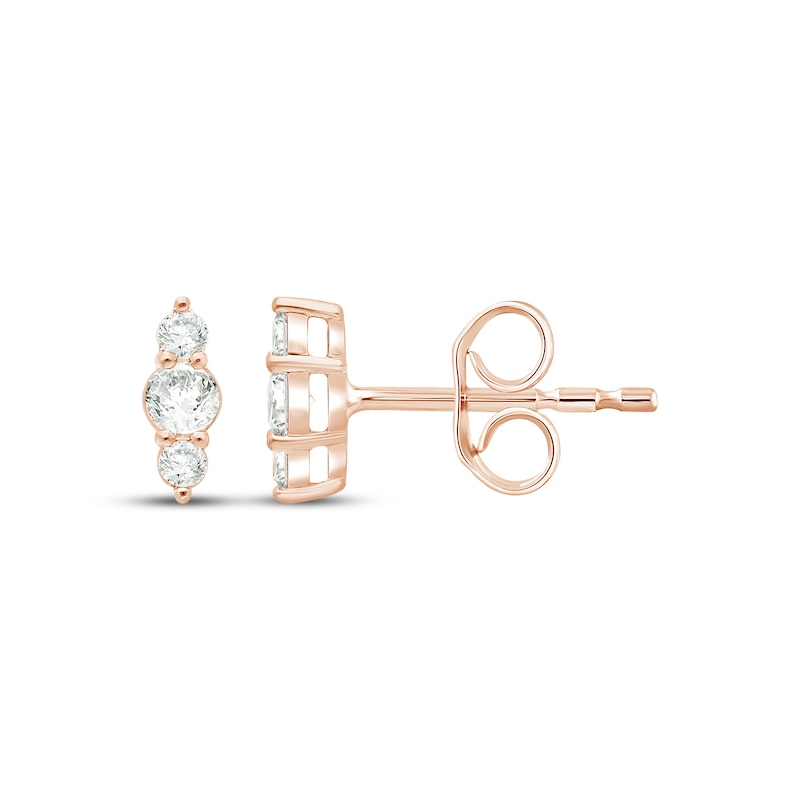 Main Image 1 of KAY Lab-Grown Diamonds Three-Stone Vertical Stud Earrings 1/5 ct tw 14K Rose Gold