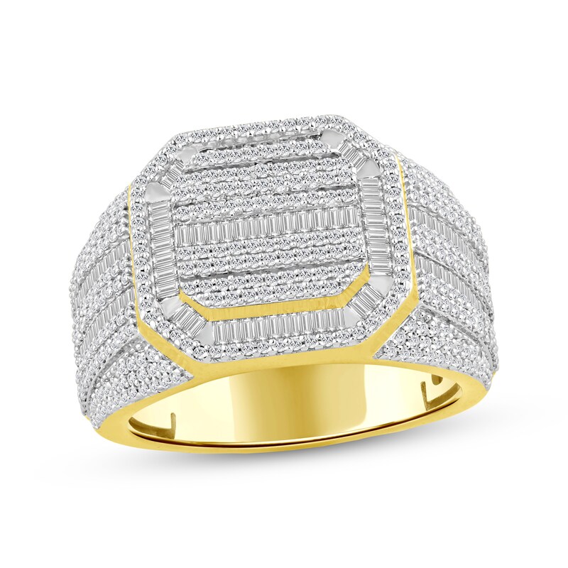 Main Image 1 of Men's Baguette & Round-Cut Diamond Octagon Halo Ring 1-1/2 ct tw 10K Yellow Gold