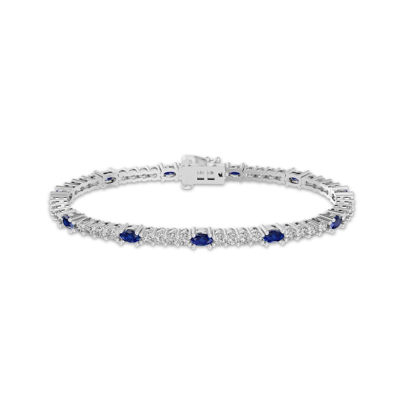 Main Image 1 of Oval-Cut Blue Lab-Created Sapphire & White Lab-Created Sapphire Bracelet Sterling Silver 7.25"