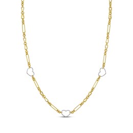 Heart Station Necklace 14K Two-Tone Gold 18"