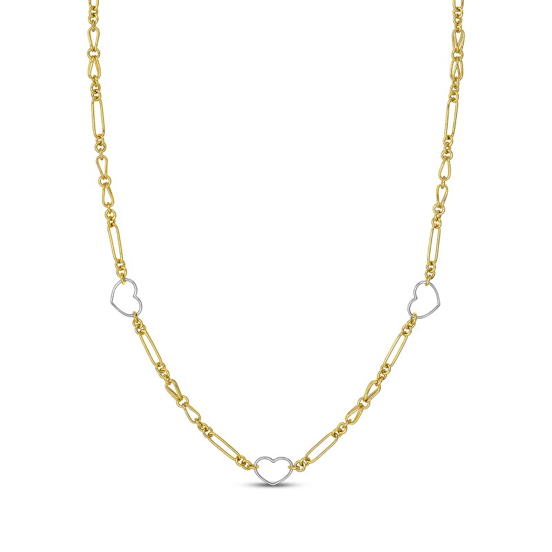 Main Image 1 of Heart Station Necklace 14K Two-Tone Gold 18"