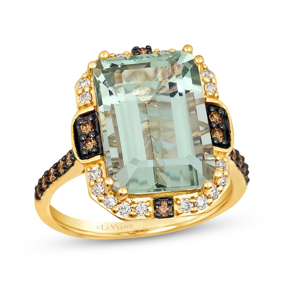 Le Vian Emerald-Cut Green Quartz 3/8 ct tw Diamonds 14K Honey Gold