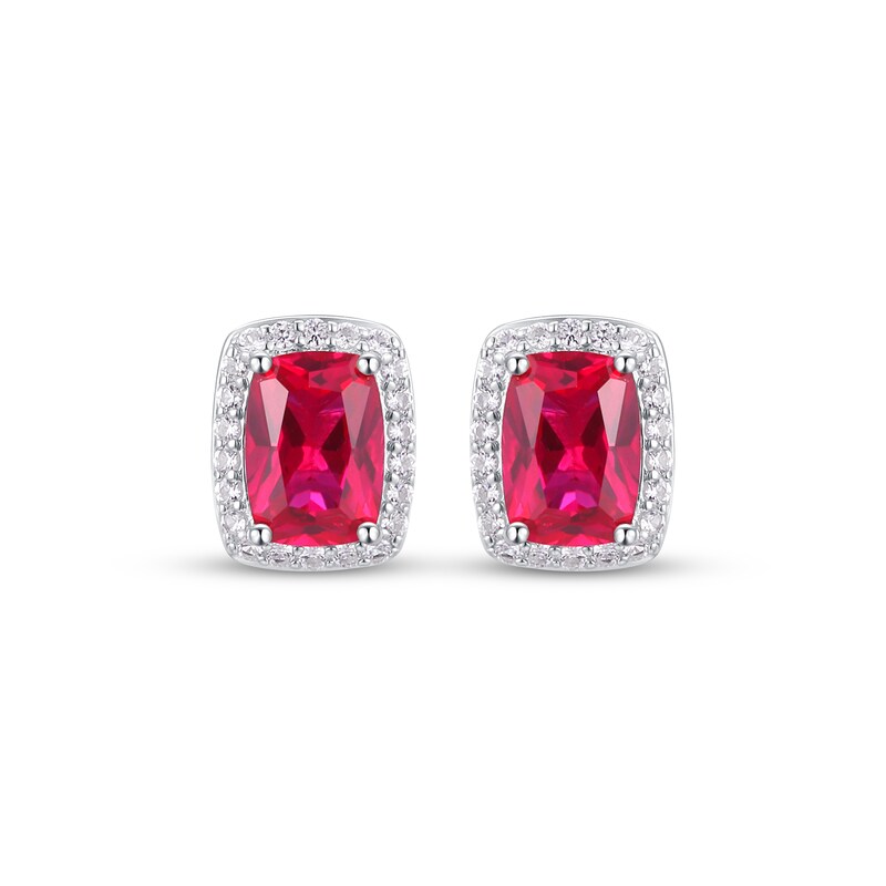 Main Image 2 of Cushion-Cut Lab-Created Ruby & White Lab-Created Sapphire Earrings Sterling Silver