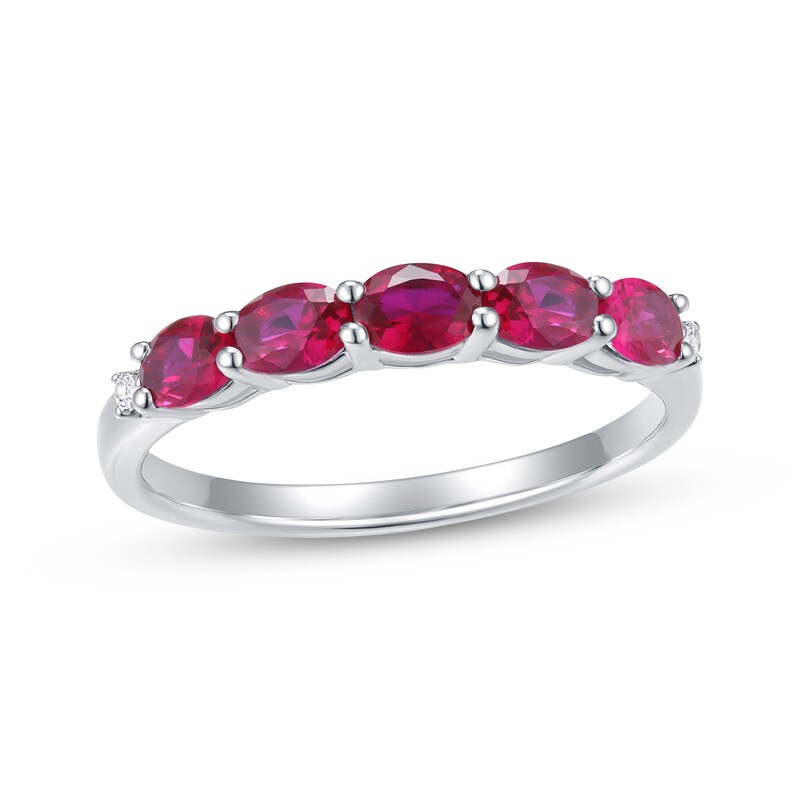 Main Image 1 of Oval-Cut Lab-Created Ruby & White Lab-Created Sapphire Ring Sterling Silver