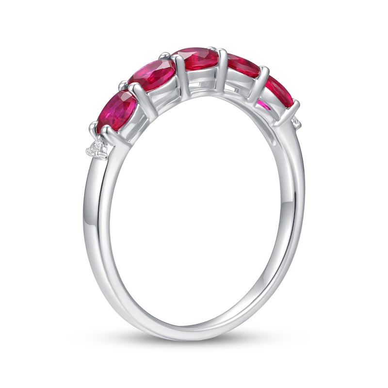 Main Image 2 of Oval-Cut Lab-Created Ruby & White Lab-Created Sapphire Ring Sterling Silver
