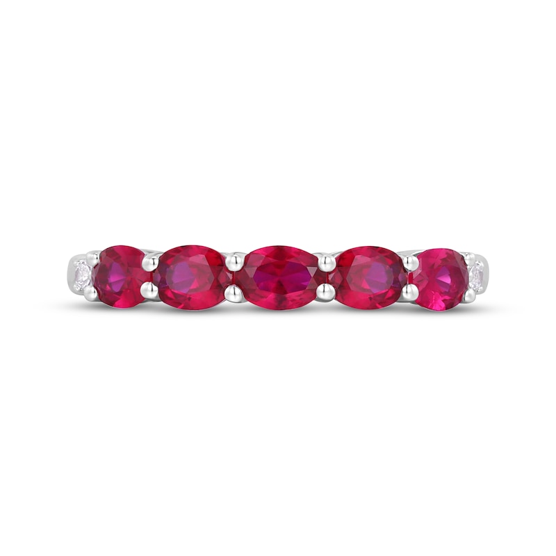 Main Image 3 of Oval-Cut Lab-Created Ruby & White Lab-Created Sapphire Ring Sterling Silver