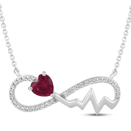 Heart-Shaped Lab-Created Ruby & White Lab-Created Sapphire Heartbeat Infinity Necklace Sterling Silver 18"