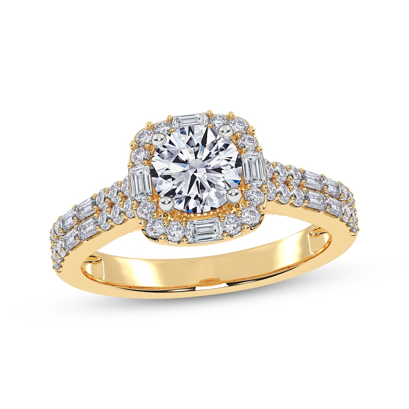 Main Image 1 of Adore Round-Cut Diamond Cushion Halo Engagement Ring 1 ct tw 14K Yellow Gold