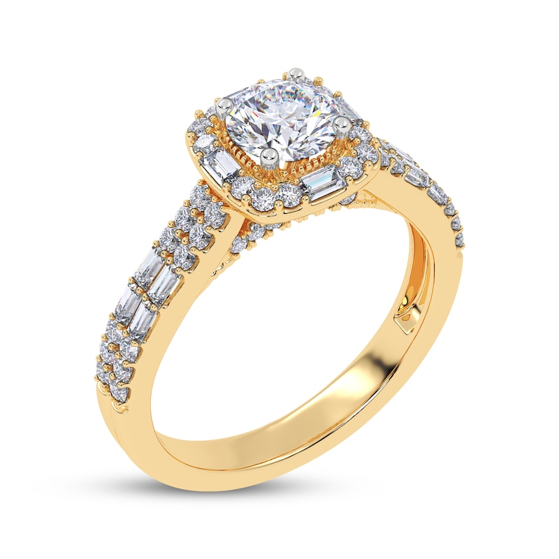 Main Image 2 of Adore Round-Cut Diamond Cushion Halo Engagement Ring 1 ct tw 14K Yellow Gold