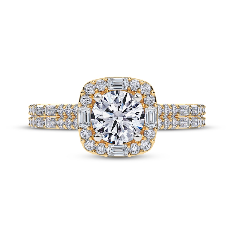 Main Image 3 of Adore Round-Cut Diamond Cushion Halo Engagement Ring 1 ct tw 14K Yellow Gold