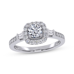Adore Round-Cut Diamond Cushion Halo Engagement Ring 1/2 ct tw 14K White Gold