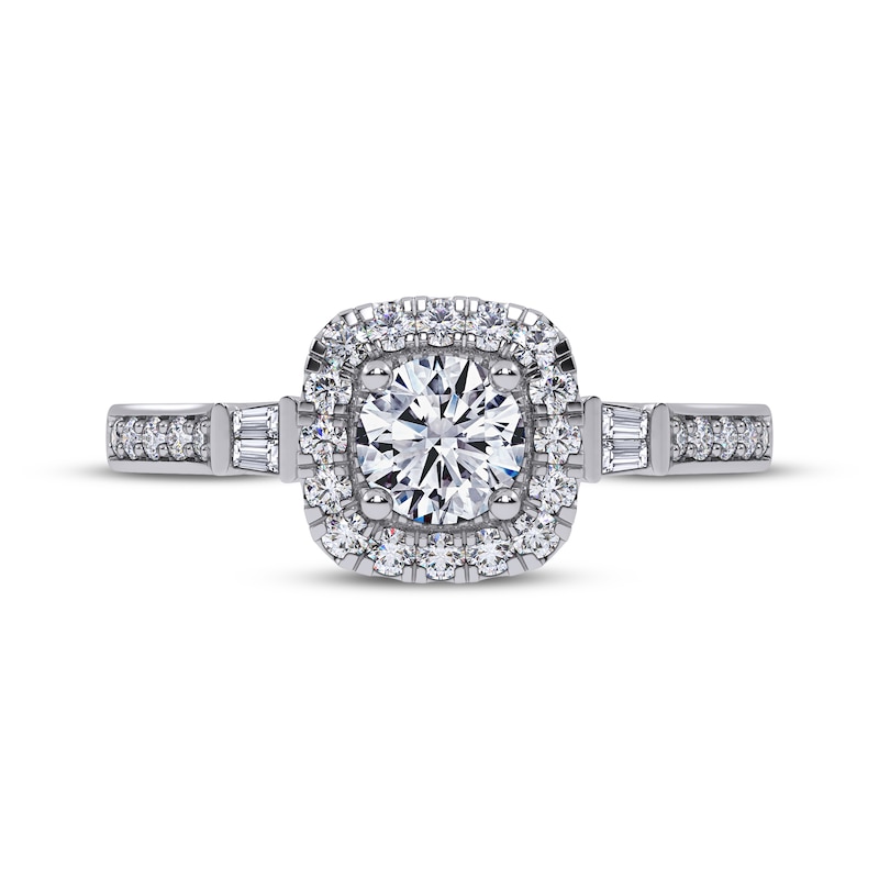 Main Image 3 of Adore Round-Cut Diamond Cushion Halo Engagement Ring 1/2 ct tw 14K White Gold