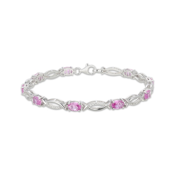 Oval-Cut Pink Lab-Created Sapphire & White Lab-Created Sapphire Link Bracelet Sterling Silver 7.25"
