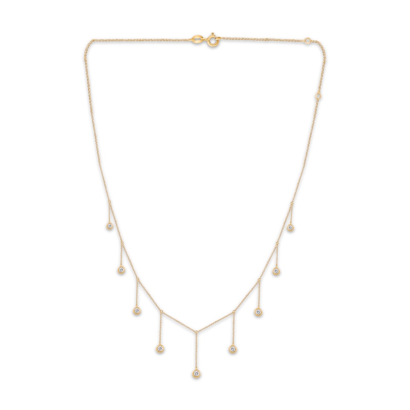 Main Image 1 of Diamond Bezel-Set Dangle Station Necklace 1/4 ct tw 14K Yellow Gold-Plated Sterling Silver 20"