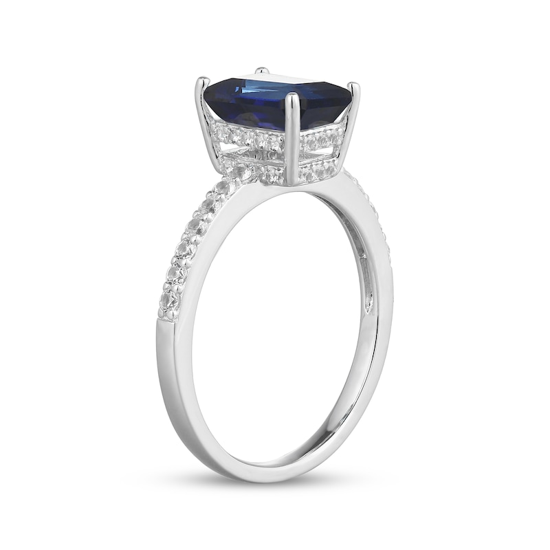 Main Image 2 of Emerald-Cut Blue Lab-Created Sapphire & White Lab-Created Sapphire Hidden Halo Ring Sterling Silver