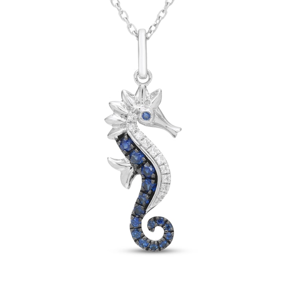 Blue & White Lab-Created Sapphire Seahorse Necklace Sterling Silver 18"
