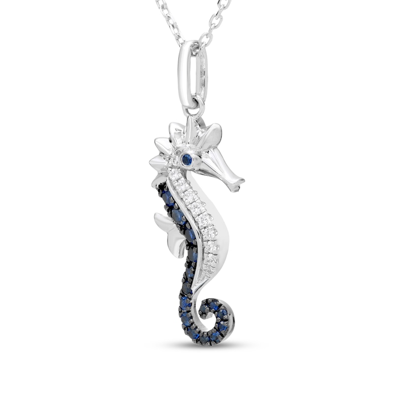 Main Image 2 of Blue & White Lab-Created Sapphire Seahorse Necklace Sterling Silver 18"