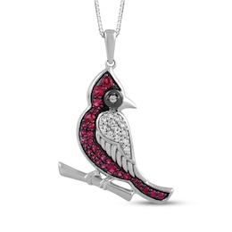 Lab-Created Ruby & White Lab-Created Sapphire Cardinal Necklace Sterling Silver 18"
