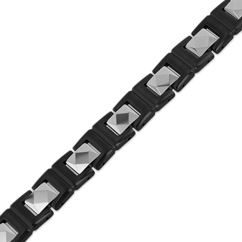 Main Image 2 of Men's Faceted Link Bracelet Stainless Steel & Black Ion Plating 8.5"