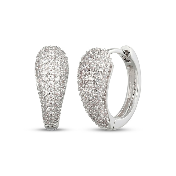 Diamond Pavé Tapered Huggie Hoop Earrings 1/2 ct tw Sterling Silver