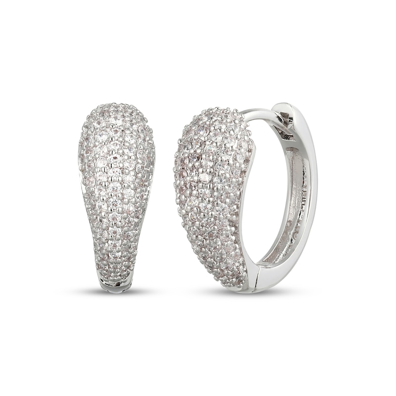 Main Image 1 of Diamond Pavé Tapered Huggie Hoop Earrings 1/2 ct tw Sterling Silver