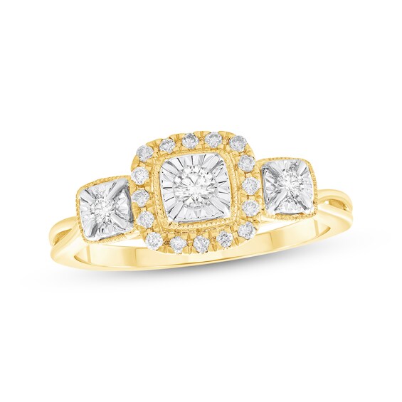 Adore Round-Cut Diamond Three-Stone Halo Engagement Ring 1/4 ct tw 10K Yellow Gold