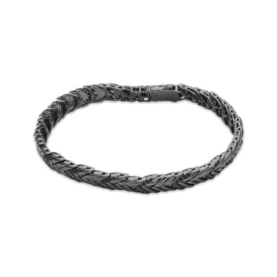 Men's Black Diamond Chevron Link Bracelet 1 ct tw Matte Gray-Plated Sterling Silver 8.5"