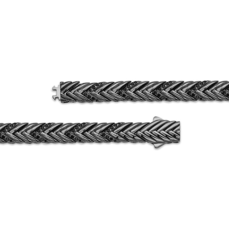 Main Image 3 of Men's Black Diamond Chevron Link Bracelet 1 ct tw Matte Gray-Plated Sterling Silver 8.5"