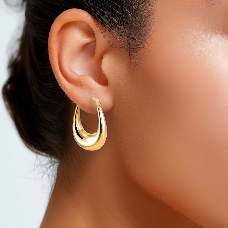 Main Image 3 of Oval Crescent Hoop Earrings 24K Yellow Gold Vermeil Sterling Silver 31mm