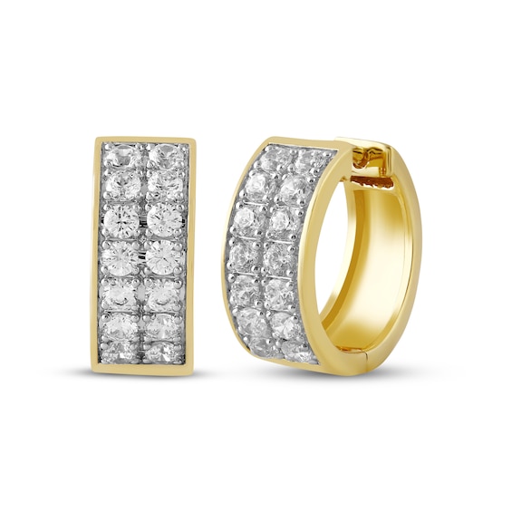 Men's Lab-Grown Diamond Two-Row Huggie Hoop Earrings 1 ct tw 24K Yellow Gold Vermeil Sterling Silver
