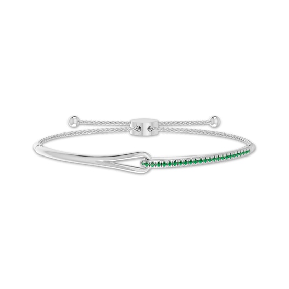 Lab-Created Emerald Bolo Bracelet Sterling Silver 9.5"