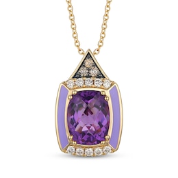 Le Vian Cushion-Cut Amethyst & Enamel Necklace 1/4 ct tw Diamonds 14K Honey Gold 20"