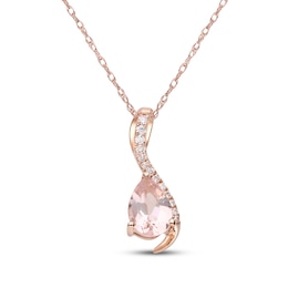 Pear-Shaped Morganite & Diamond Ribbon Drop Necklace 1/20 ct tw 10K Rose Gold 18"
